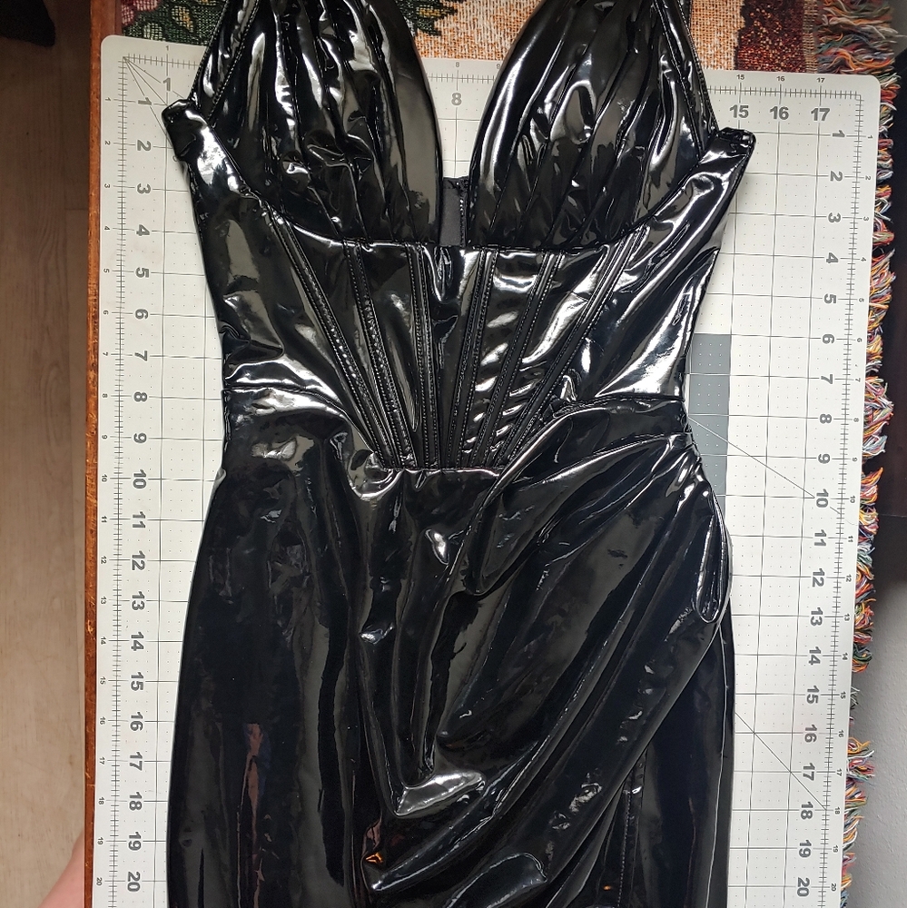 Fashion Nova Black Vinyl Corset Dress